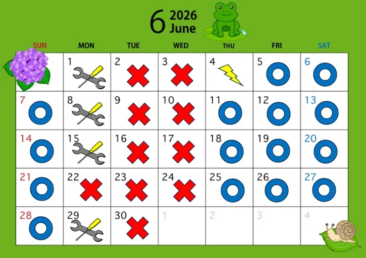 6月の営業日です。
